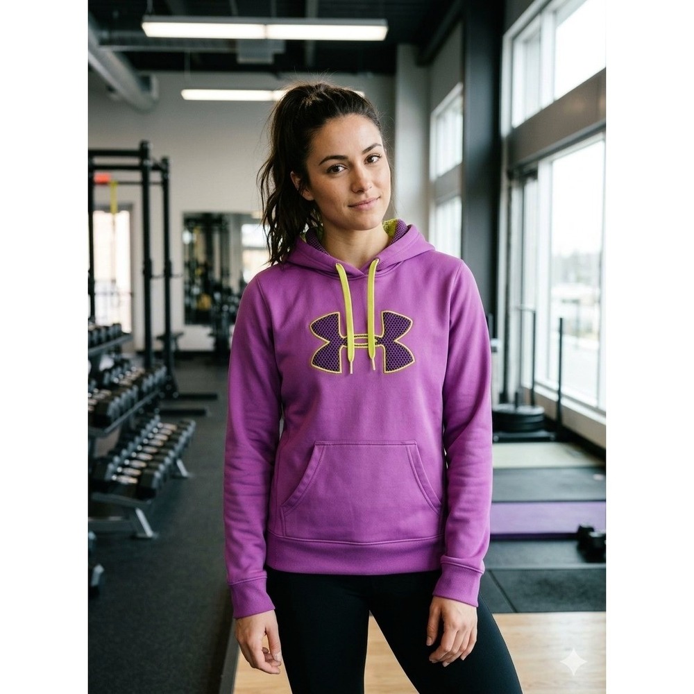 Under Armour Women XL UA Storm Purple Lime Green Hoodie Fleece Sweatshirt